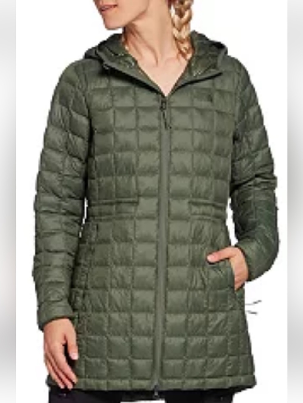 The North Face Women Thermoball Eco Olive Green Quilted Hooded Puffer Jacket Sm